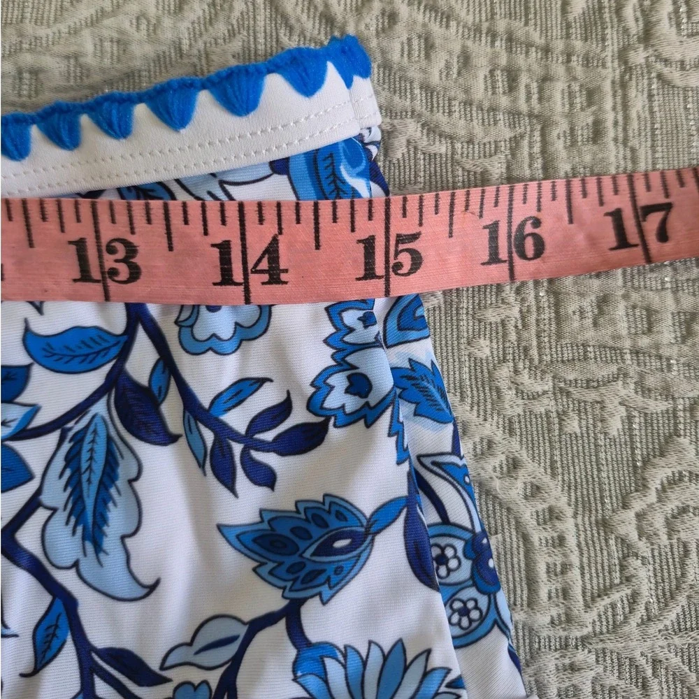 Herseas Blue White Floral Ric-Rac Trim High Waisted Bikini Set Swimsuit Large - Picture 4 of 9